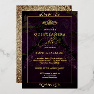 Invitation En Aluminium Robe Rose violet or Quinceanera