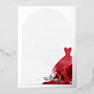 Invitation En Aluminium Robe rouge magnifique Blush Floral Quinceanera Arg