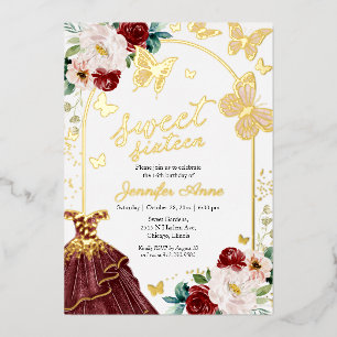 Invitation En Aluminium Robe Sweet sixteen papillon Bourgogne Marsala