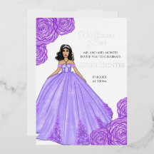 Robe violette de Quinceanera et fleurs