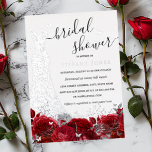 Invitation En Aluminium Robes Fleuris Rouge Rose Argent Mariage
