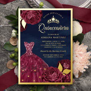 Invitation En Aluminium Robes scintillantes bordeaux florales marine Quinc