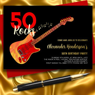 Invitation En Aluminium Rock et Roll 50e anniversaire fête Black Gold