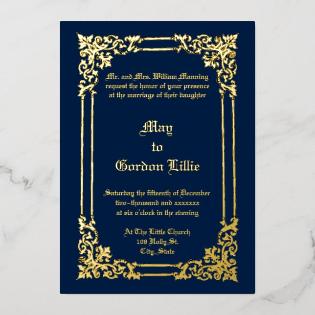 Invitation En Aluminium Rococo baroque français Mariage frontalier du XVII (Recto)