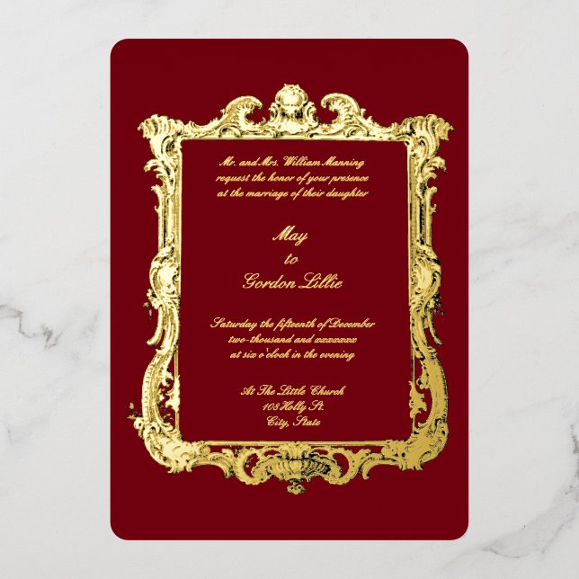 Invitation En Aluminium Rococo baroque Frontière du XVIIe siècle (Recto)