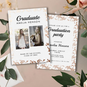 Invitation En Aluminium Rococo Motif Graduate 2 Photo Collage Graduation