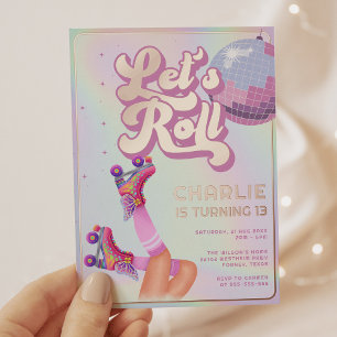 Invitation En Aluminium Roller Sking Fun Retro Anniversaire de enfant Part