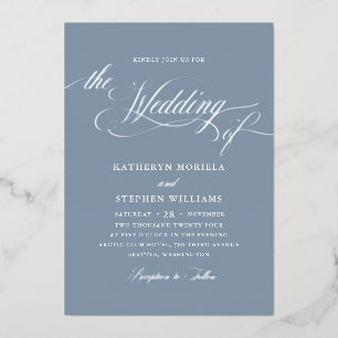 Invitation En Aluminium Roman Classic Script Calligraphie Mariage Argent