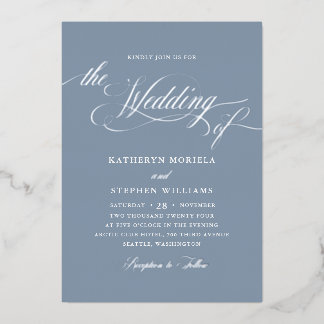 Invitation En Aluminium Roman Classic Script Calligraphie Mariage Argent