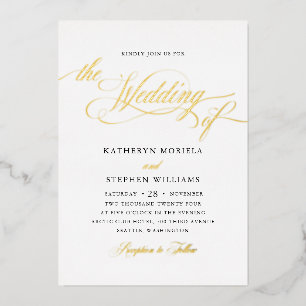 Invitation En Aluminium Roman Classic Script Calligraphie Mariage Or