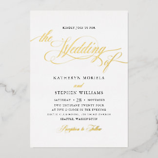 Invitation En Aluminium Roman Classic Script Calligraphie Mariage Or