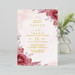 Invitation En Aluminium Romance florale   Mariage tout-en-un Gold Foil