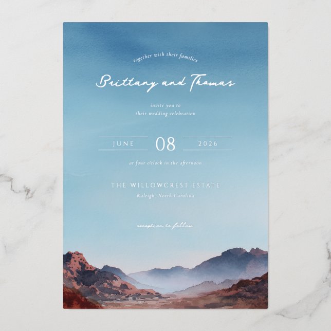Invitation En Aluminium Romantic Blue Mountain Landscape (Recto)
