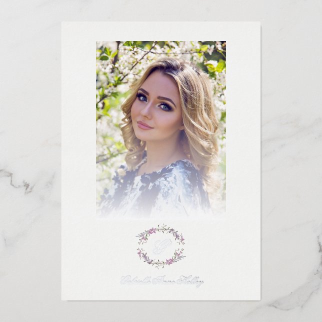 Invitation En Aluminium Romantic Chic Floral Wreath Photo Bridal Shower (Recto)