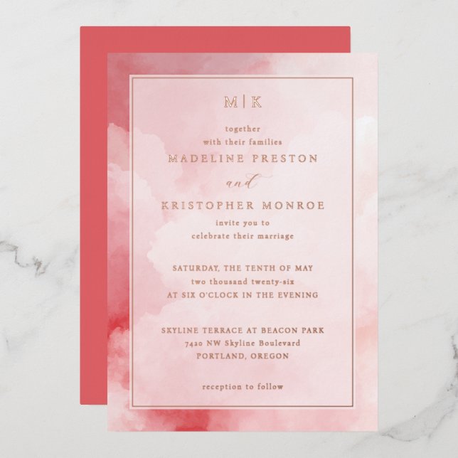 Invitation En Aluminium Romantic Pink Cloud Watercolor (Recto/Verso)