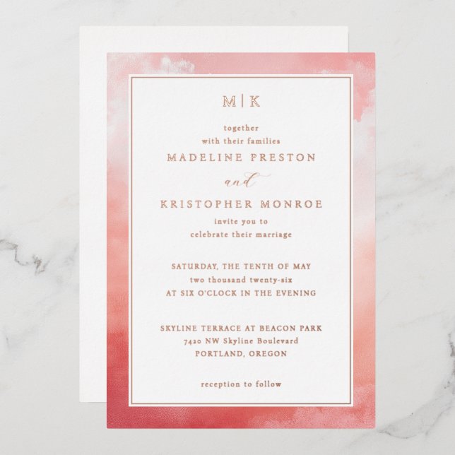 Invitation En Aluminium Romantic Pink Watercolor (Recto/Verso)