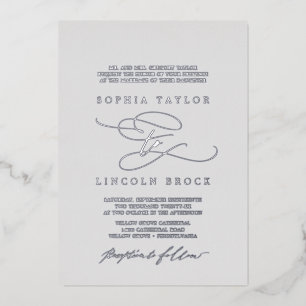 Invitation En Aluminium Romantique Argent Gris Flourdissant Mariage offici