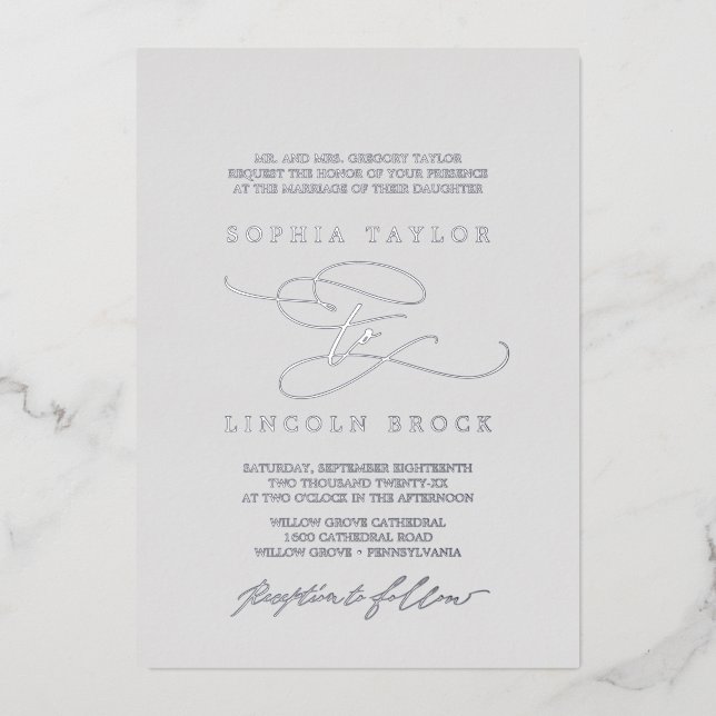 Invitation En Aluminium Romantique Argent Gris Flourdissant Mariage offici (Recto)