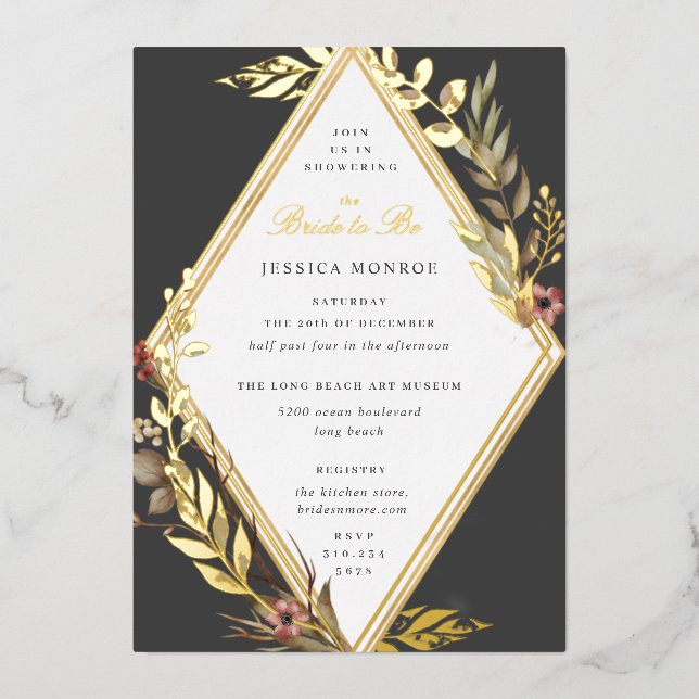 Invitation En Aluminium Romantique Diamant Floral Gris Fête des mariées (Recto)