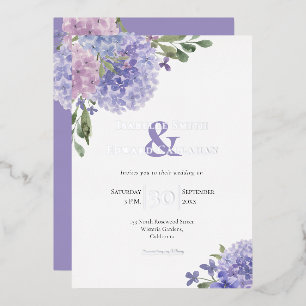 Invitation En Aluminium Romantique Dusty Blue & Lilac Watercolor Hydrangea