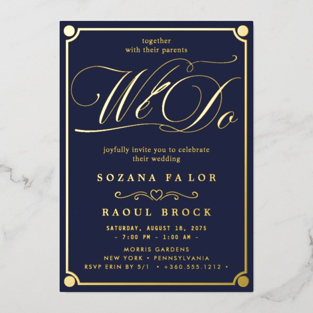 Invitation En Aluminium Romantique Gold Foil Emerald Flourdir Nous faisons (Recto)