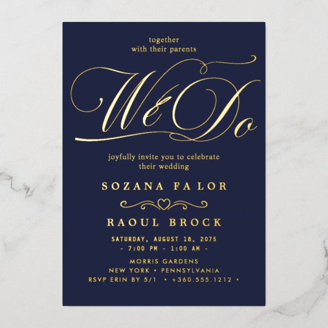 Invitation En Aluminium Romantique Gold Foil Emerald Flourdir Nous faisons (Recto)