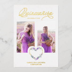 Invitation En Aluminium Romantique Lilac Shades Véritable or Floral Heart