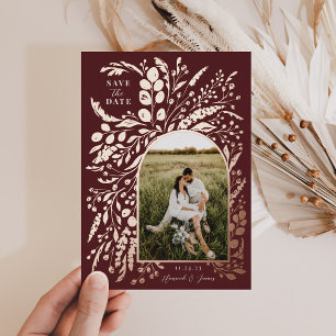 Invitation En Aluminium Romantique Peint Arc Floral Photo   Enregistrer La