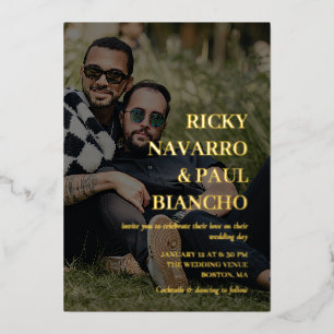 Invitation En Aluminium Romantique Photo & Fontes d'huile d'or Mariage