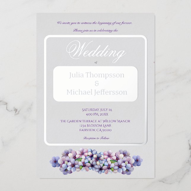 Invitation En Aluminium Romantique Poétique Lilac Aquarelle Mariage Floral (Recto)