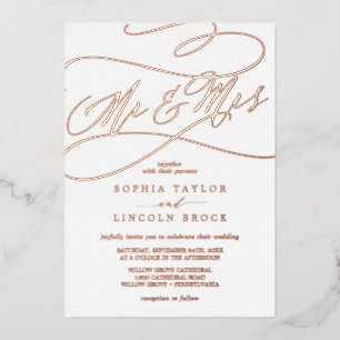 Invitation En Aluminium Romantique Rose Gold Foil Mr & Mrs Mariage