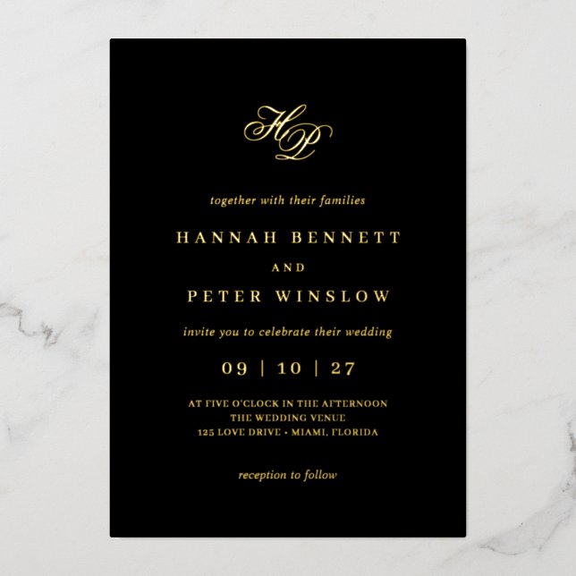 Invitation En Aluminium Romantique Script Monogramme Initiales Mariage noi (Recto)