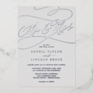 Invitation En Aluminium Romantique Silver Foil Grey Mr & Mrs Mariage