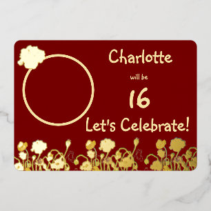 Invitation En Aluminium Roquette sauvage rouge et or profond 16e anniversa