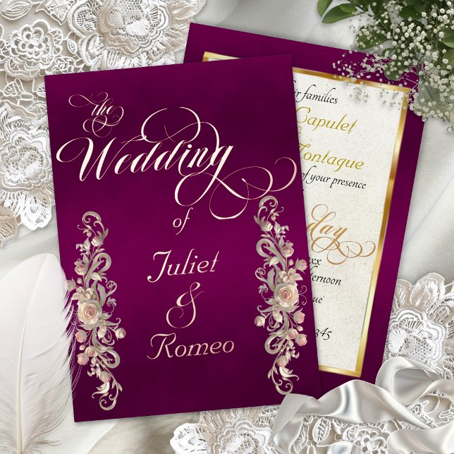 Invitation En Aluminium Rose Arc Bordures & Calligraphie - Plum (Créateur téléchargé)