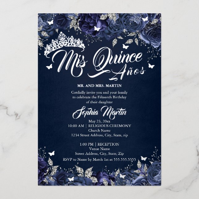 Invitation En Aluminium Rose Argent Mis Quince Quinceanera (Recto)