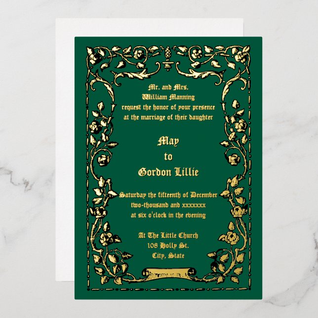 Invitation En Aluminium Rose Art nouveau défile Mariage frontalier floral (Recto/Verso)