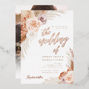 Invitation En Aluminium Rose atténuée Pampas Terracotta Boho Photo Mariage