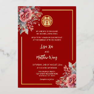 Invitation En Aluminium ROSE BILINGUES Red Gold Mariage chinois
