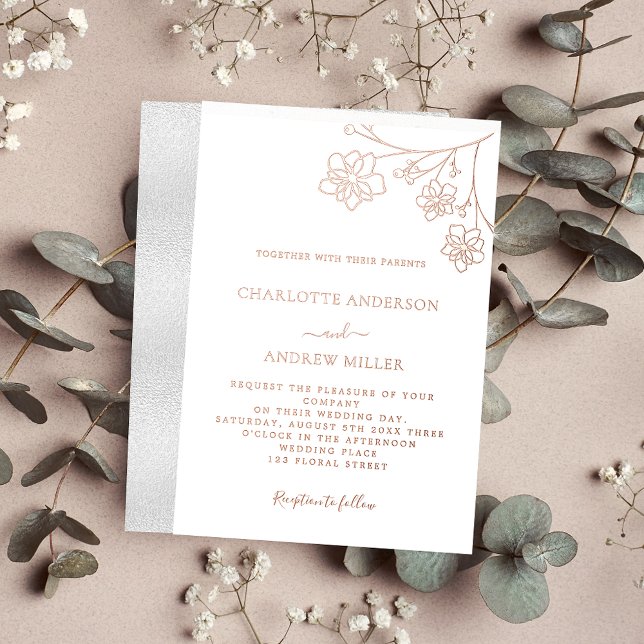 Invitation En Aluminium Rose blanc or floral élégant mariage (Créateur téléchargé)