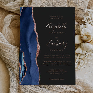 Invitation En Aluminium Rose bleu de la marine moderne Mariage d'âge or