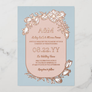 Invitation En Aluminium Rose bleu Dove Gold Blanc Floral Frame Mariage