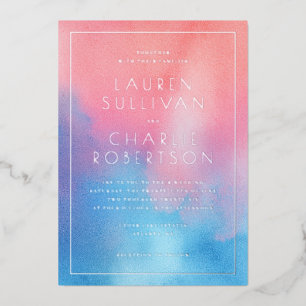 Invitation En Aluminium Rose Bleu Ombré Romantique