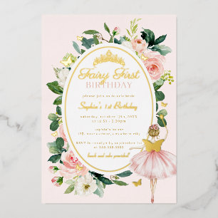Invitation En Aluminium Rose Blush Fairy Premier Anniversaire Or