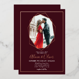 Invitation En Aluminium Rose cadre or terrarium bordeaux photo mariage