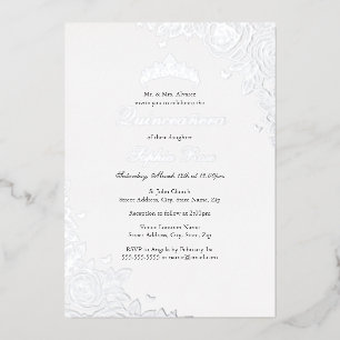 Invitation En Aluminium Rose d'argent Fleur Quinceanera Anniversaire