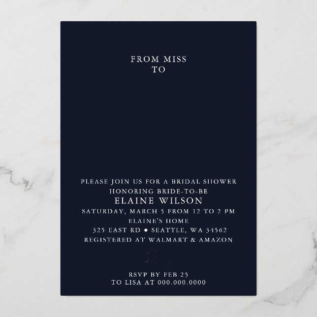 Invitation En Aluminium Rose de la marine Fête des mariées moderne or (Recto)