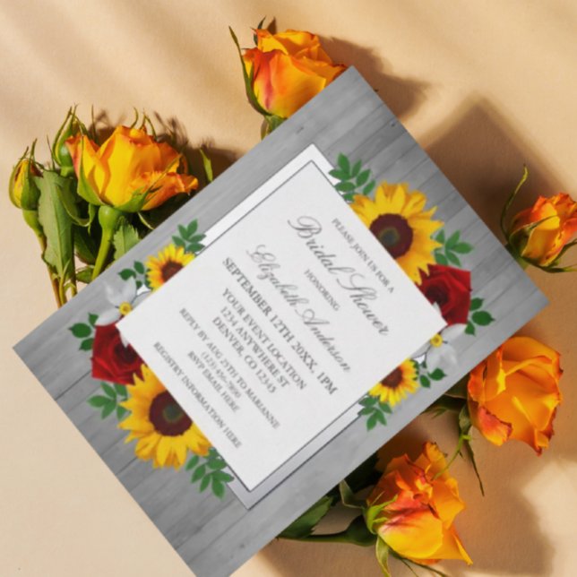 Invitation En Aluminium Rose de tournesol Automne Floral Fête des mariées  (Créateur téléchargé)