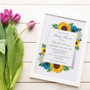 Invitation En Aluminium Rose de tournesol Daisy Baby shower floral