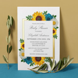 Invitation En Aluminium Rose de tournesol Daisy Baby shower floral